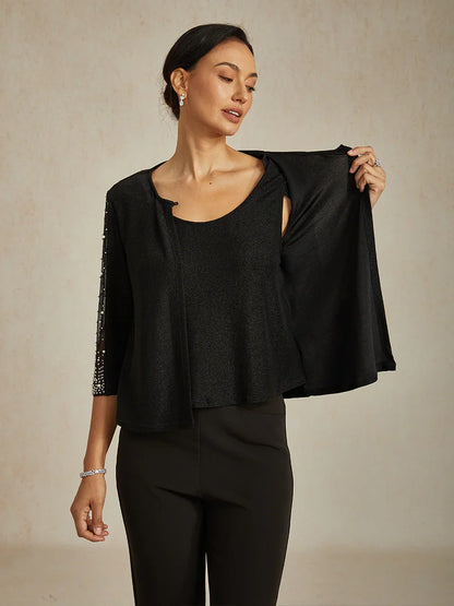 Elegante 3/4-Arm Metallic-Strickbluse