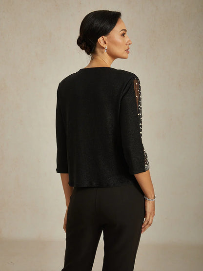 Elegante 3/4-Arm Metallic-Strickbluse