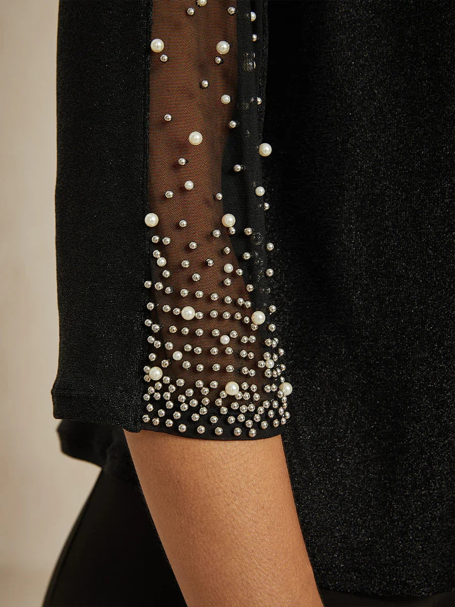 Elegante 3/4-Arm Metallic-Strickbluse