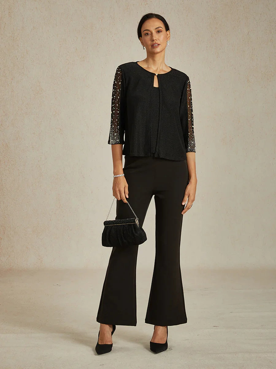 Elegante 3/4-Arm Metallic-Strickbluse