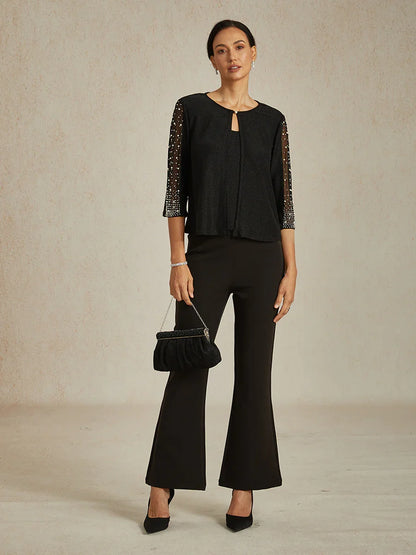 Elegante 3/4-Arm Metallic-Strickbluse