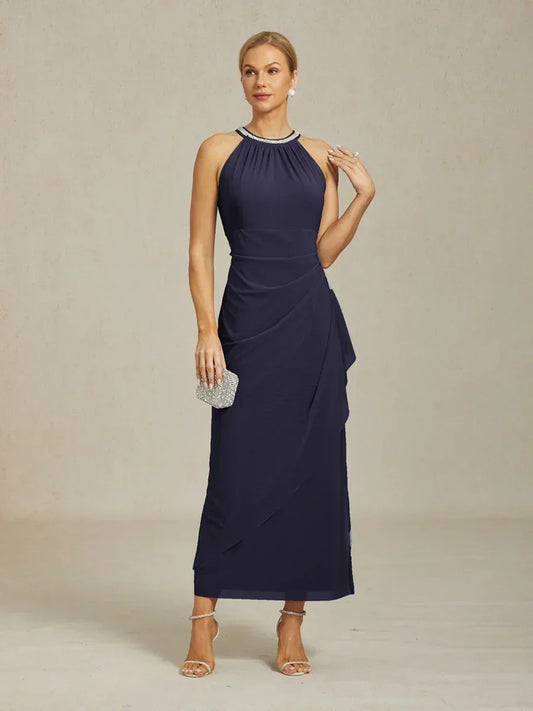 Florales Chiffon-Abendkleid mit asymmetrischem Saum