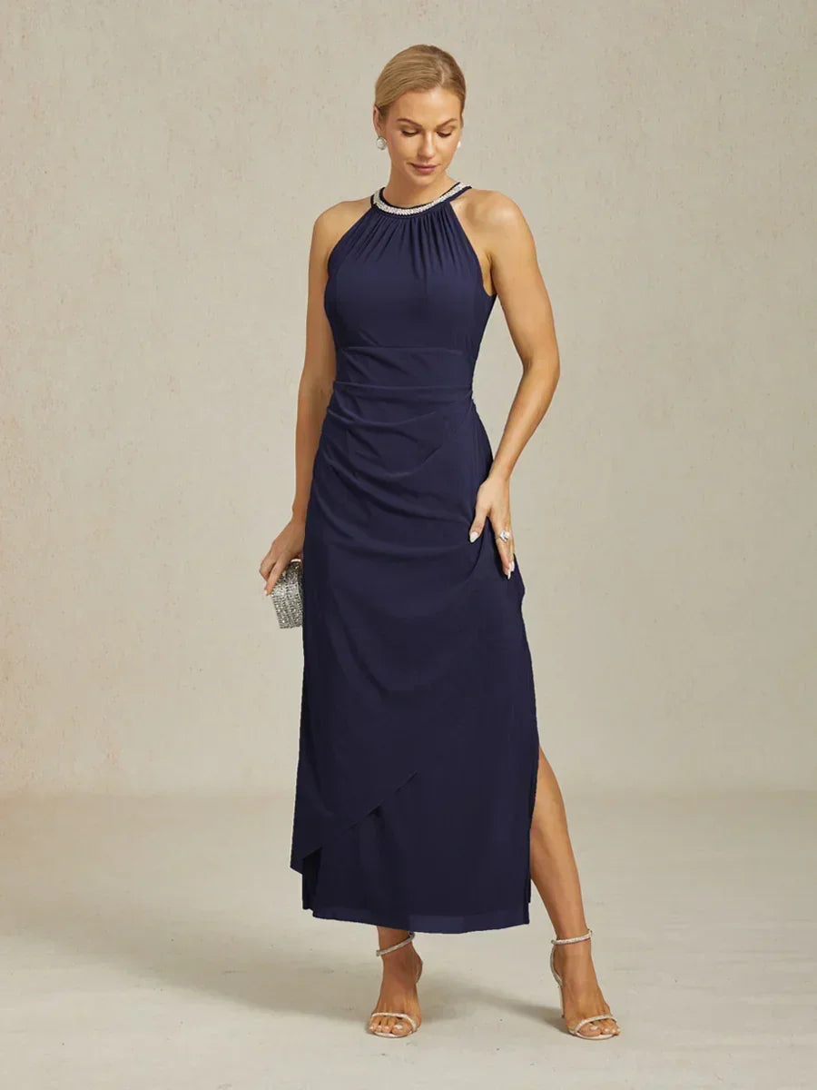 Florales Chiffon-Abendkleid mit asymmetrischem Saum
