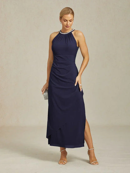 Florales Chiffon-Abendkleid mit asymmetrischem Saum