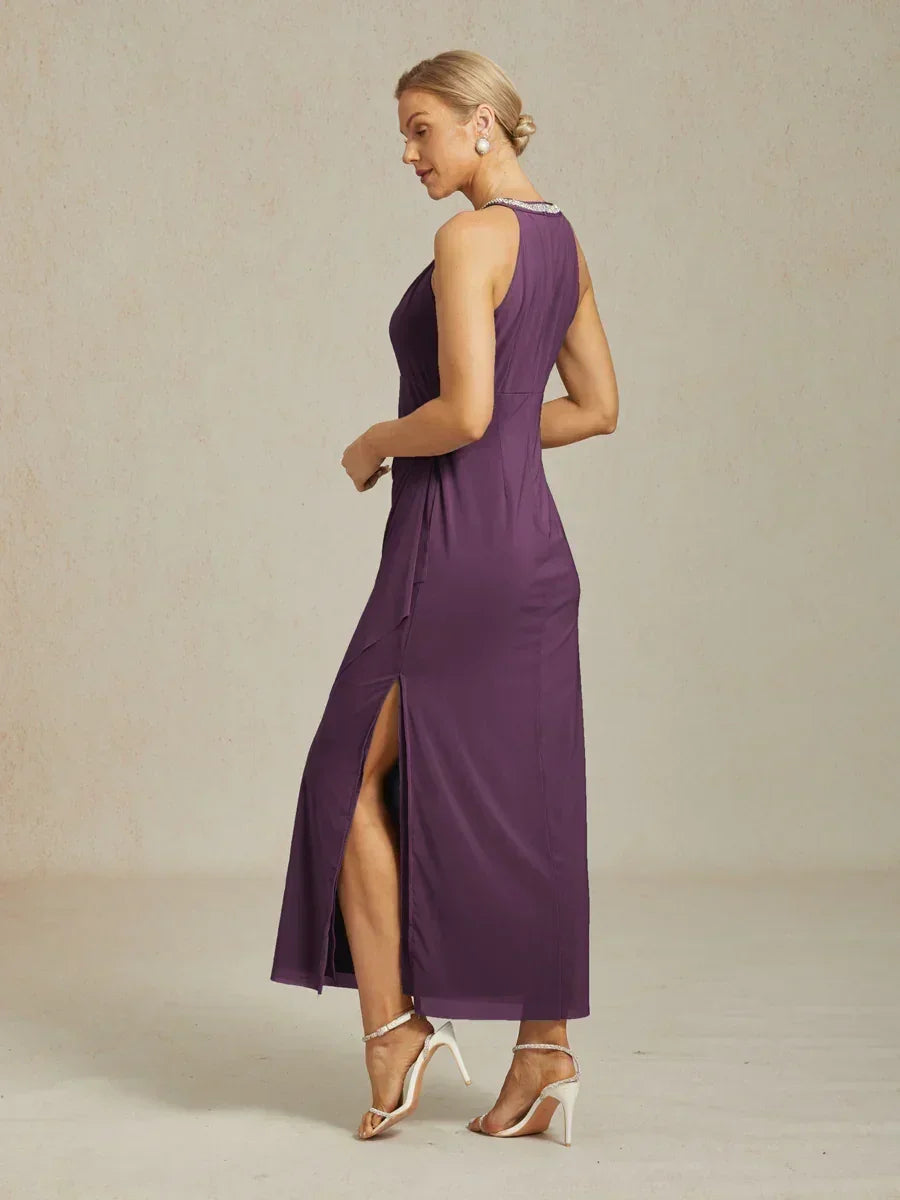 Florales Chiffon-Abendkleid mit asymmetrischem Saum