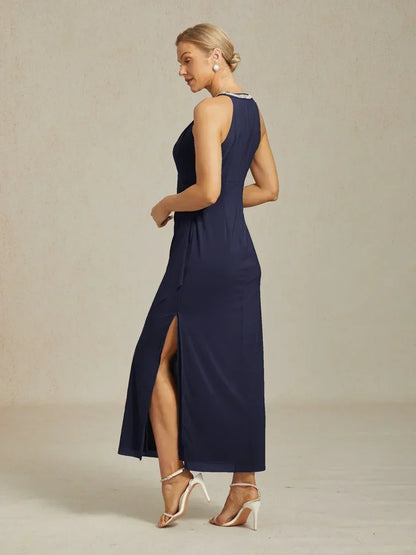 Florales Chiffon-Abendkleid mit asymmetrischem Saum