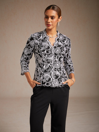Floral Embroidered V-Neck Blouse