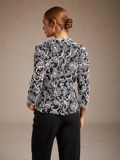 Floral Embroidered V-Neck Blouse