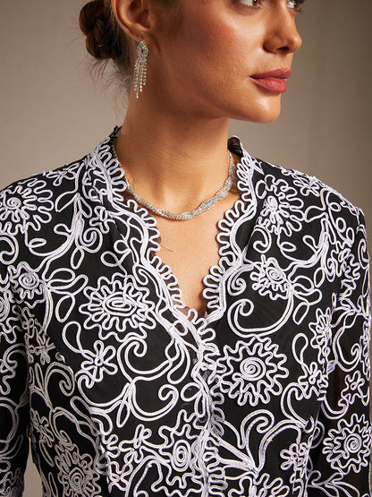 Floral Embroidered V-Neck Blouse