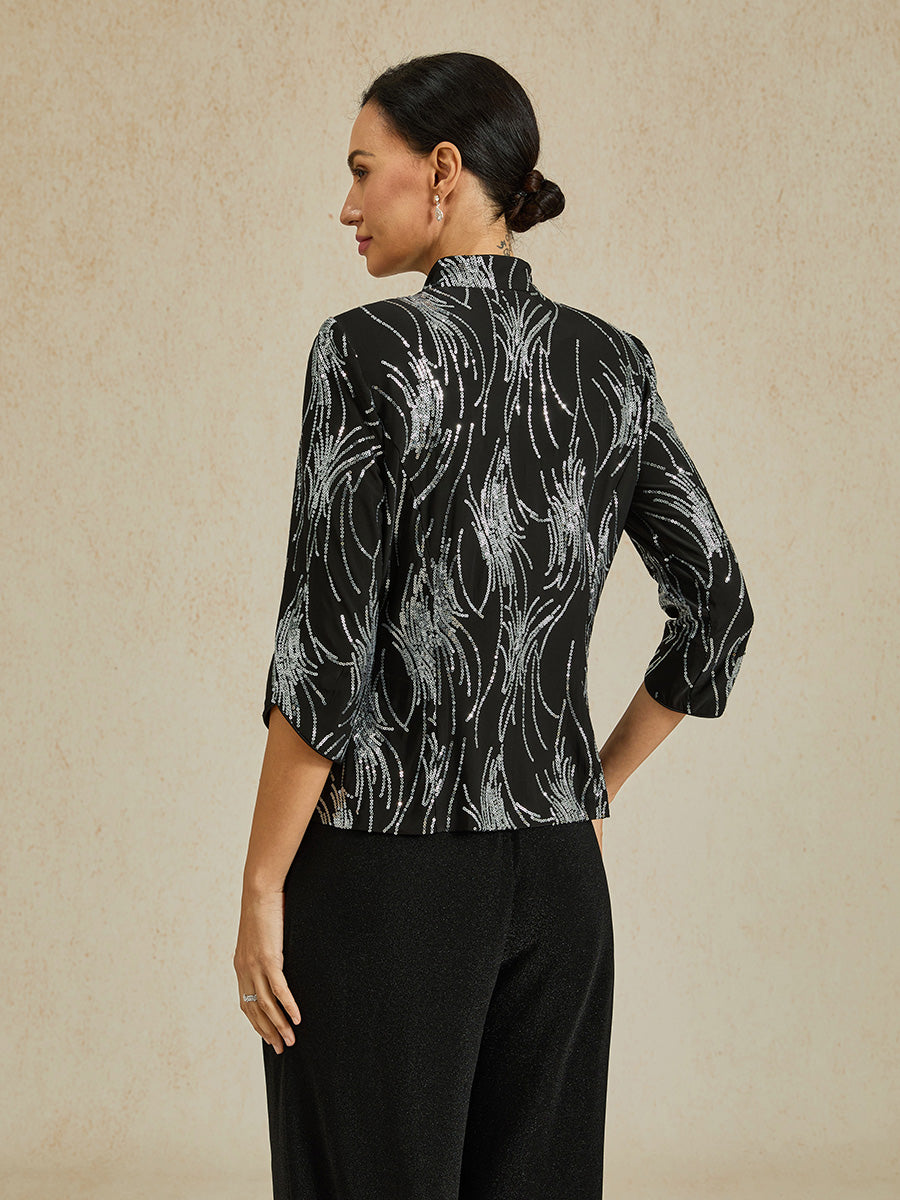 Elegant Mandarin Collar Sequin Twinset