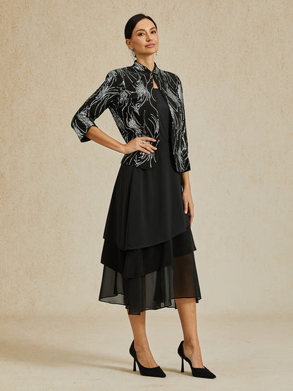 Elegant Mandarin Collar Sequin Twinset