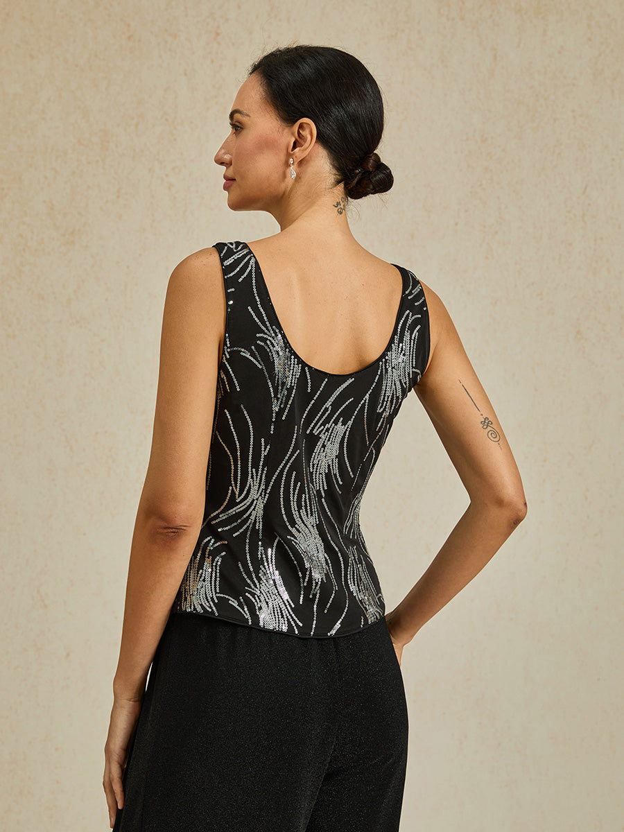 Elegant Mandarin Collar Sequin Twinset