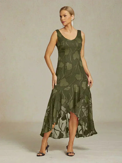 Floral Chiffon Evening Gown with Asymmetrical Hem