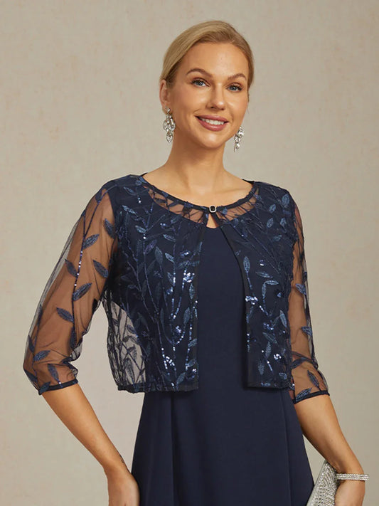 Floral Embroidered Lace Jacket with Rhinestone Button