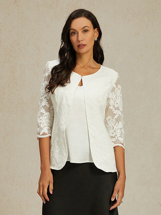 Floral Embroidered Lace Open Jacket