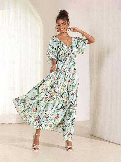 Maxikleid aus Satin mit tropischem Blumenmuster