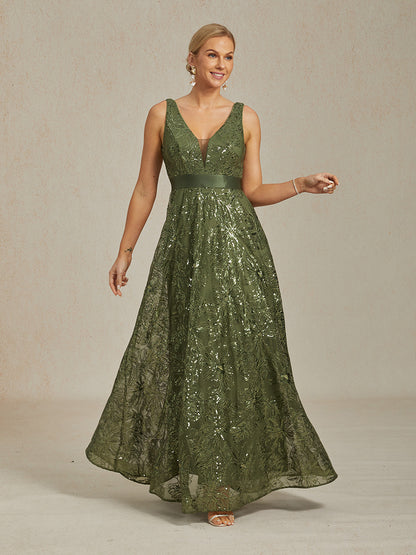 Floral Sequin Embroidered V-Neck Maxi Dress with Low Back