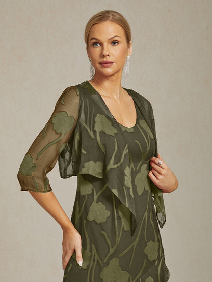 Floral Sheer Chiffon 3/4 Sleeve Cardigan