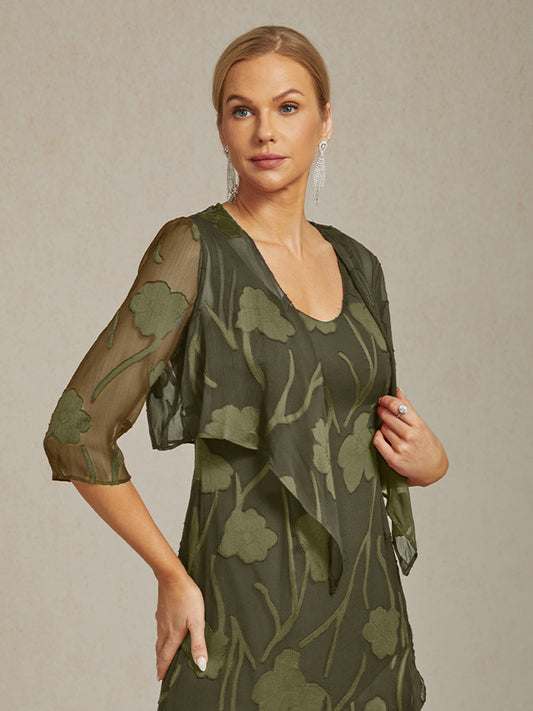 Floral Sheer Chiffon 3/4 Sleeve Cardigan