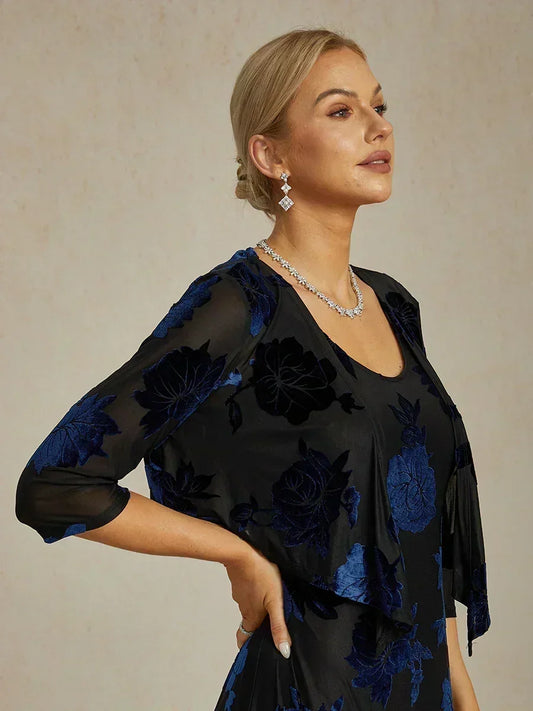 Cardigan aus transparentem Chiffon mit Blumenmuster und 3/4-Ärmeln