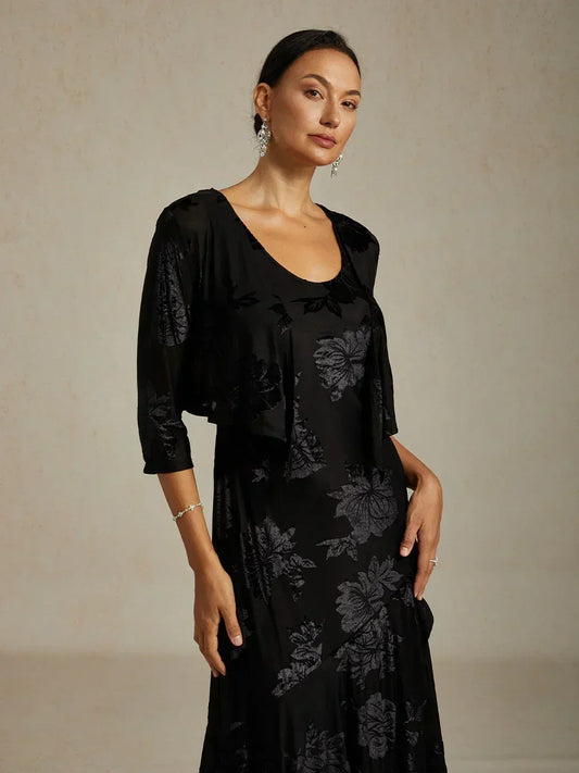 Cardigan aus transparentem Chiffon mit Blumenmuster und 3/4-Ärmeln