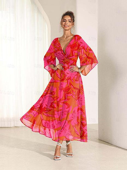 Floral Twisted Ruffle Chiffon Maxi Dress