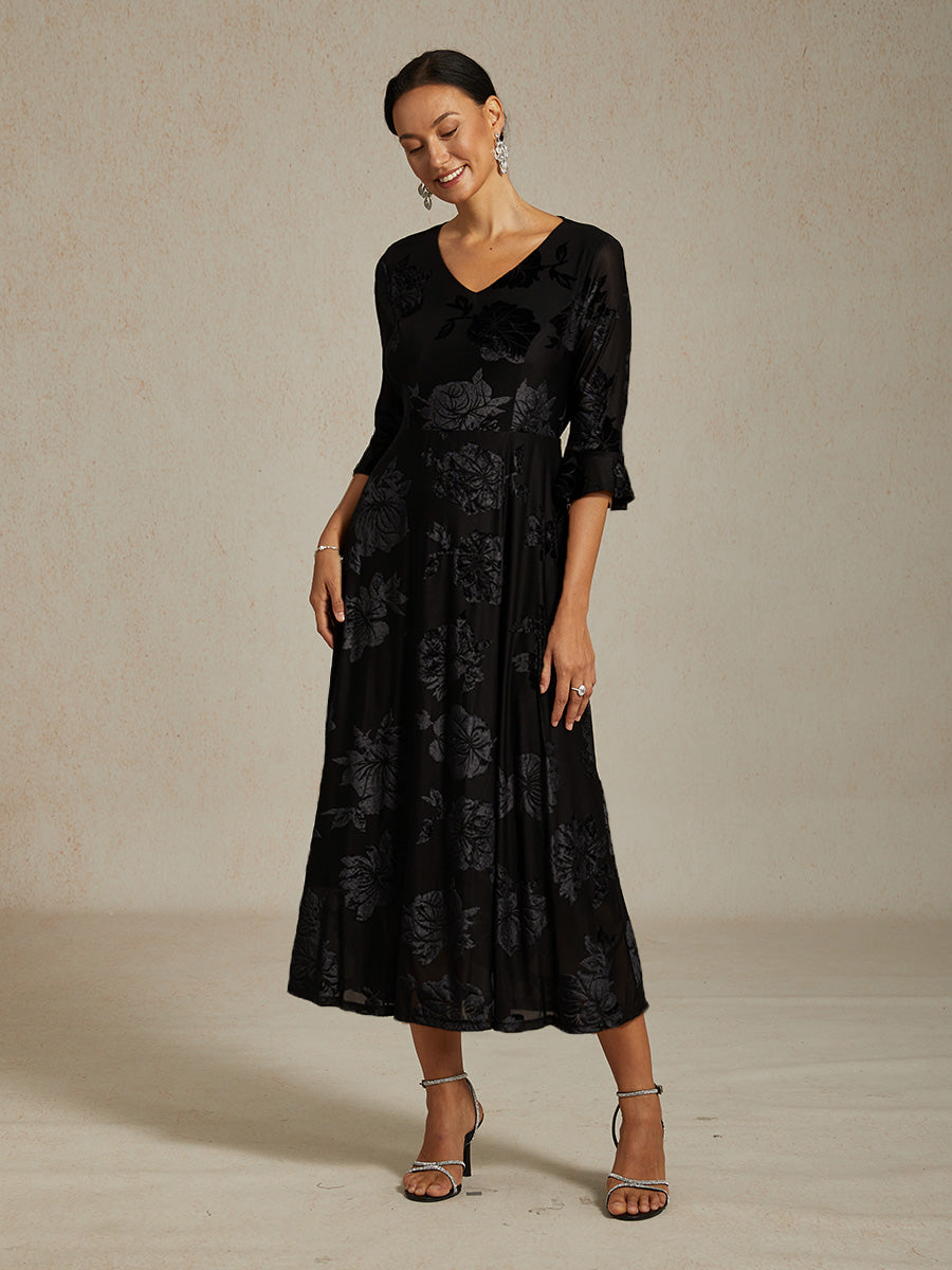 荷葉邊蕾絲長裙洋裝