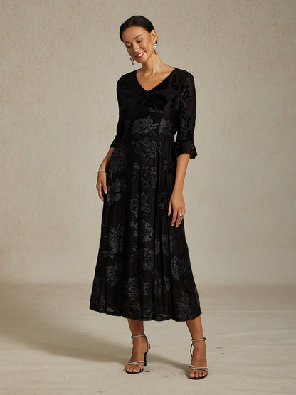 荷葉邊蕾絲長裙洋裝