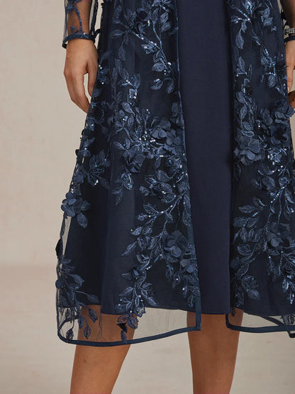 Graceful Long Lace Jacket with 3D Floral Embellishments