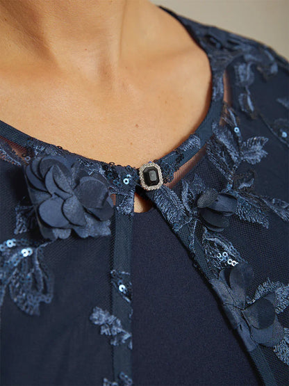 Graceful Mesh Lace Jacket with 3D Floral Embellishments