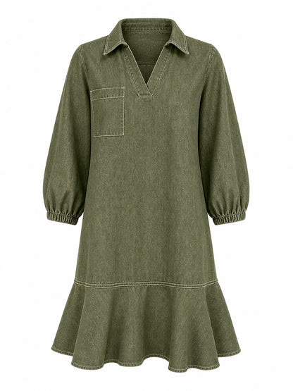 Knee-Length Denim Dress