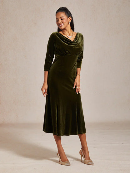 High-Stretch Velvet Midi Dress