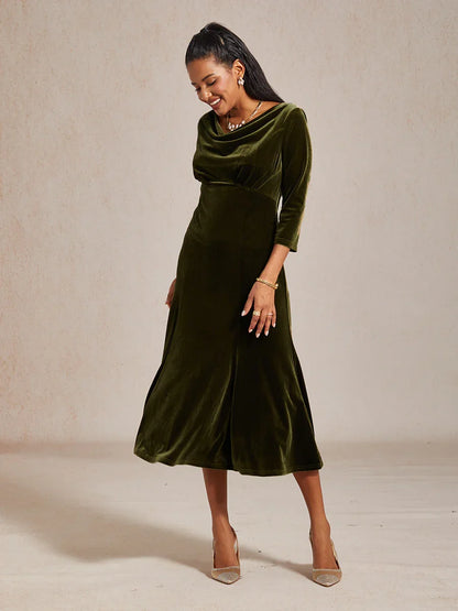 High-Stretch Velvet Midi Dress