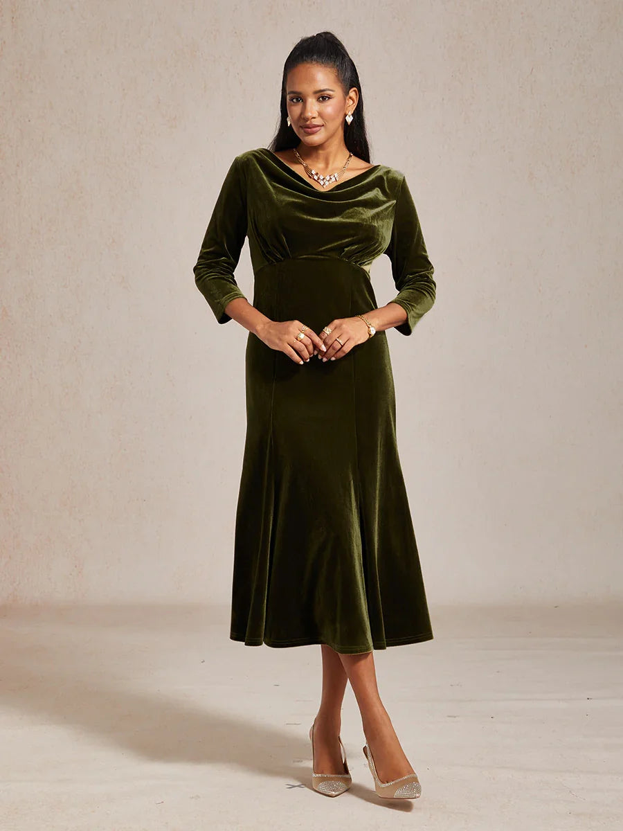 High-Stretch Velvet Midi Dress