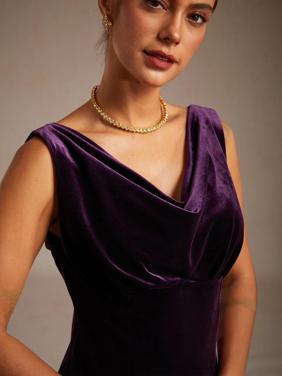 High-Stretch Velvet Sleeveless Midi Dress with Scoop Neck