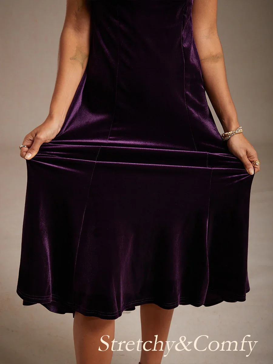 High-Stretch Velvet Sleeveless Midi Dress with Scoop Neck