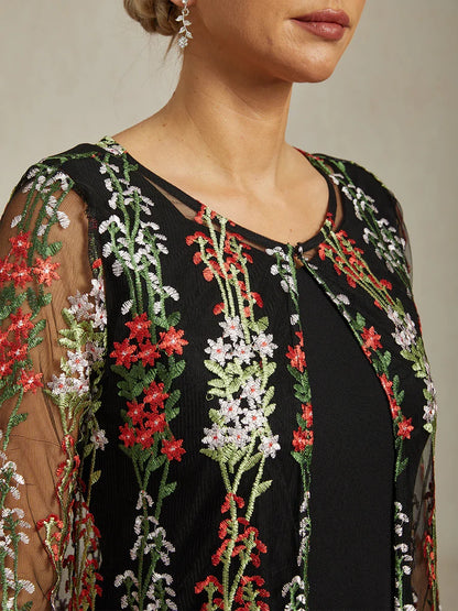 Long Floral Embroidered Lace Jacket