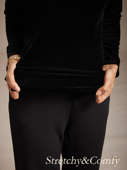 Elegant Stretch Velvet Peplum Blouse with Rhinestone Details