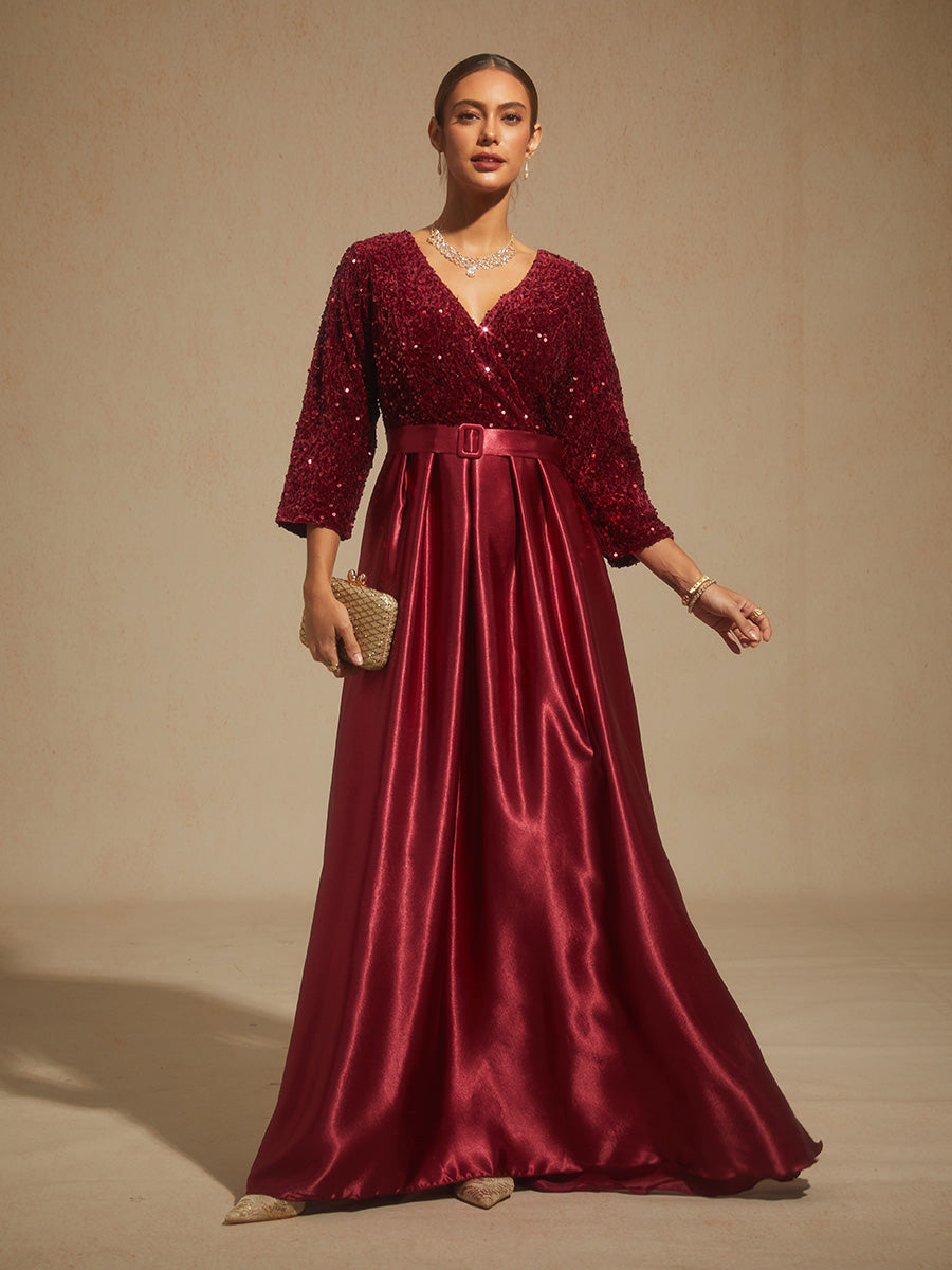 Velvet Sequin Satin Evening Gown