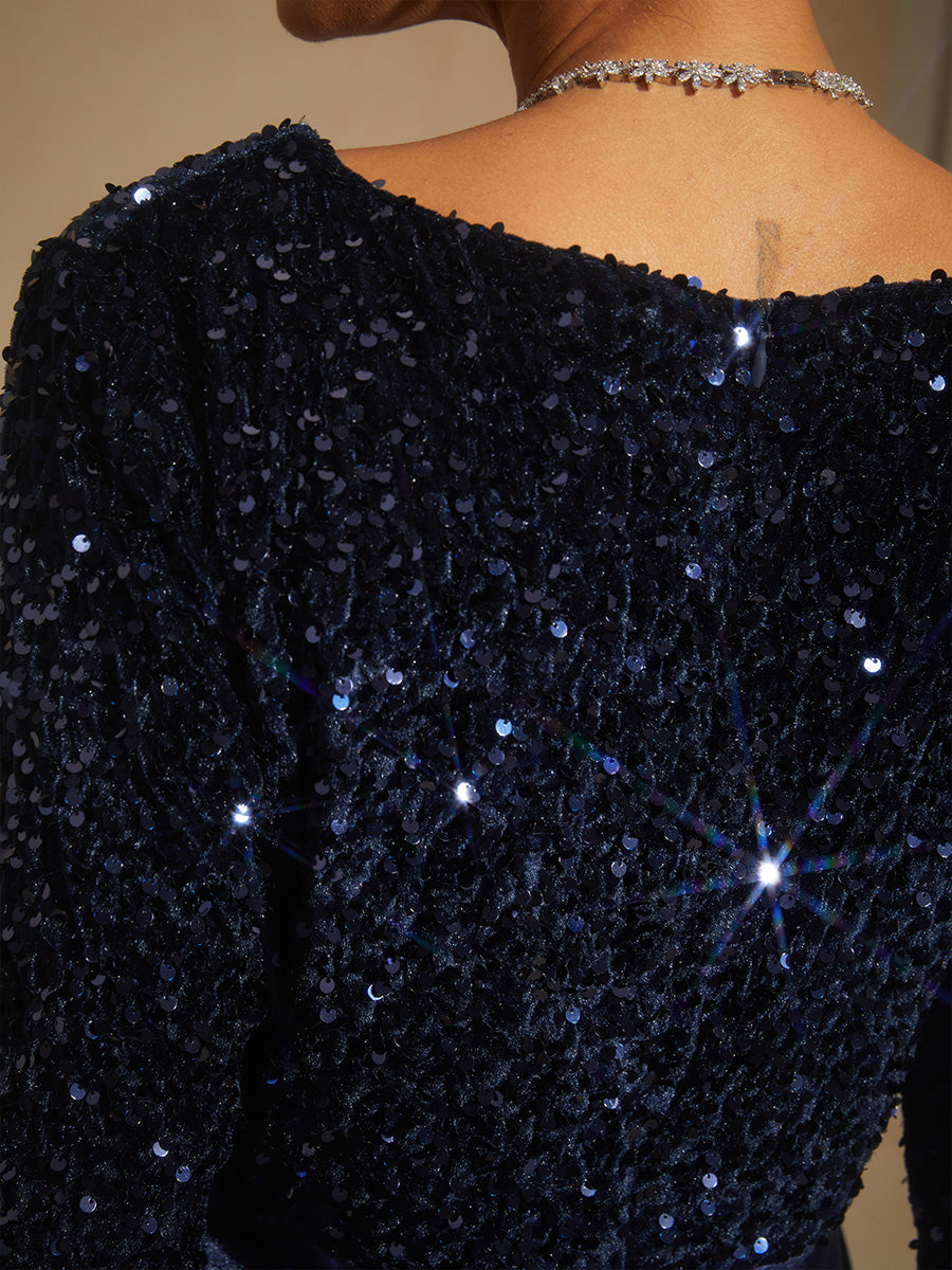 Velvet Sequin Satin Evening Gown