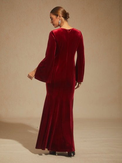Velvet Evening Gown with Beaded Trim Detail