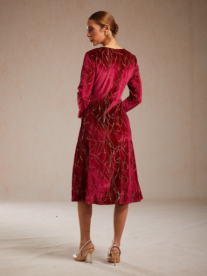 Velvet A-Line Dress Gold Foil with Pockets