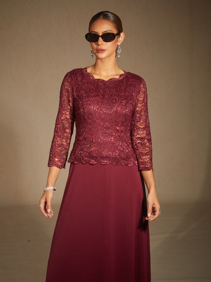 Elegant Lace and Chiffon Floor-Length Dress
