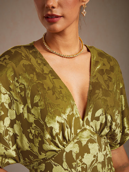 V-Neck Velvet Floral Maxi Dress