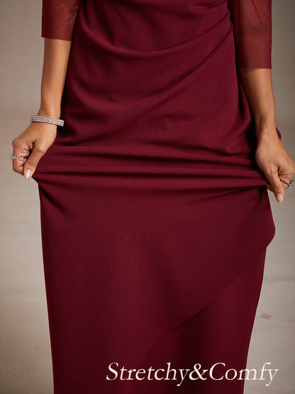 Elegant Beaded Illusion Neckline Formal Dress