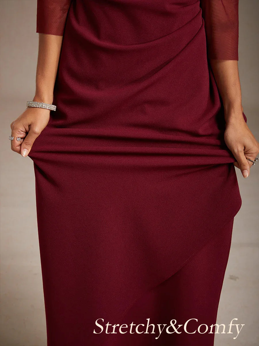 Elegant Beaded Illusion Neckline Formal Dress