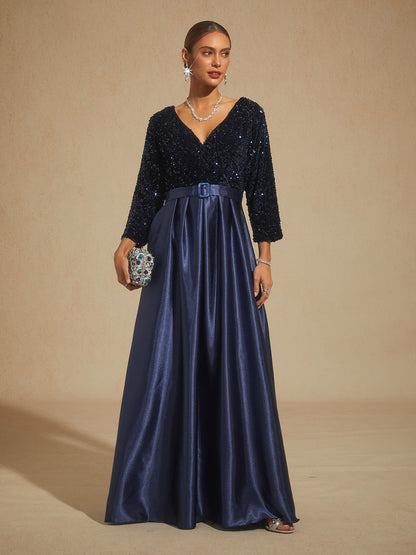 Velvet Sequin Satin Evening Gown