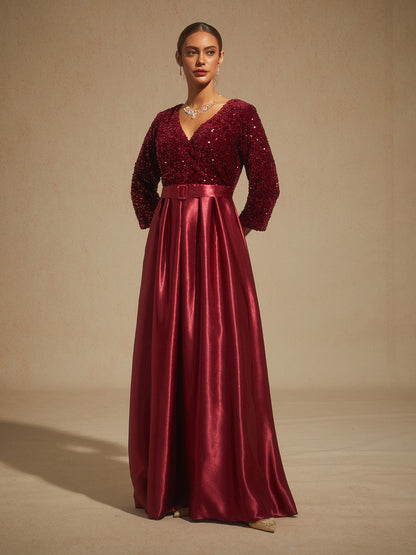 Velvet Sequin Satin Evening Gown