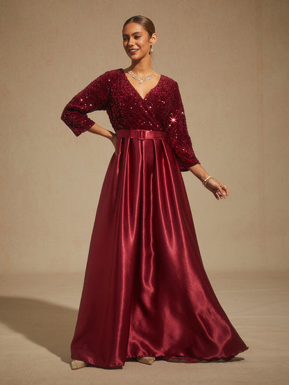 Velvet Sequin Satin Evening Gown