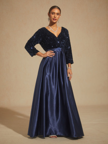 Velvet Sequin Satin Evening Gown